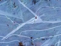 Dünne geschwungene und breite, gerade Linien in Eisfläche